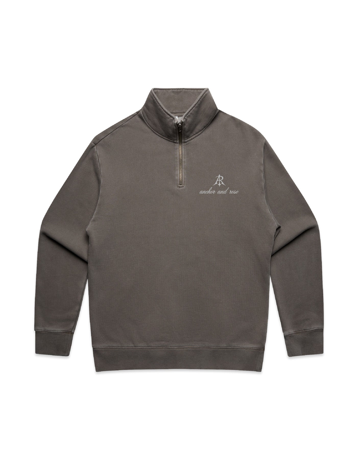Faded Relaxed Half Zip Sweater for Men by Anchor and Rose Apparel, showcasing a luxurious mid-weight fabric blend of 80% cotton and 20% recycled polyester.
