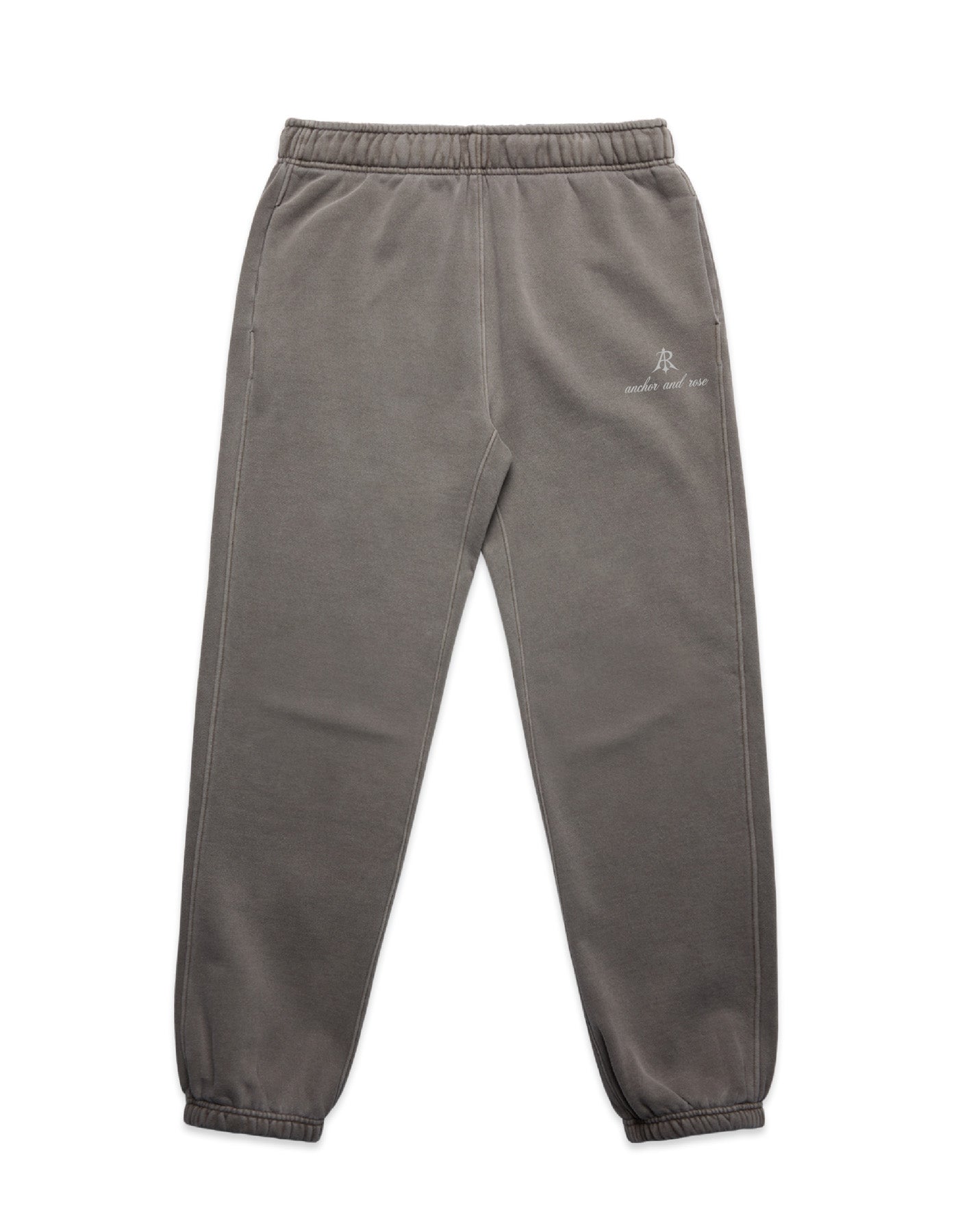Elegant and sustainable Faded Relaxed Script Joggers by Anchor and Rose Apparel, designed in a mid-weight cotton blend for a relaxed silhouette.