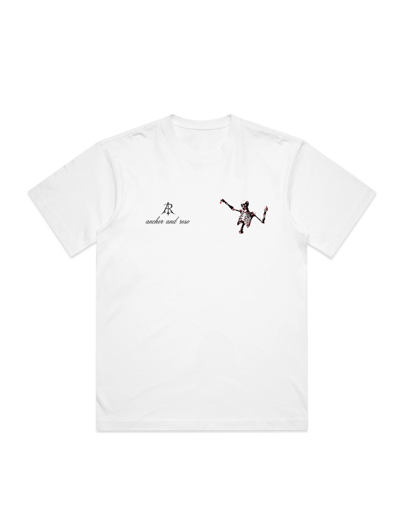 Close-up of the luxurious heavyweight material of the oversized dancing skeleton box t-shirt by Anchor and Rose Apparel, highlighting its soft texture.