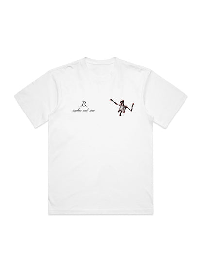 Close-up of the luxurious heavyweight material of the oversized dancing skeleton box t-shirt by Anchor and Rose Apparel, highlighting its soft texture.