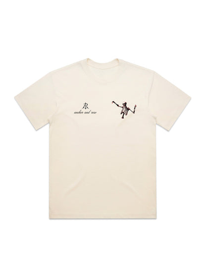 Luxury oversized t-shirt featuring a dancing skeleton design by Anchor and Rose Apparel, crafted from heavyweight combed cotton for ultimate comfort and style.