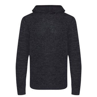 Close-up view of the Iguazu Recycled Knitted Hoodie showcasing intricate ribbed cuffs and hem, perfect for nature lovers.