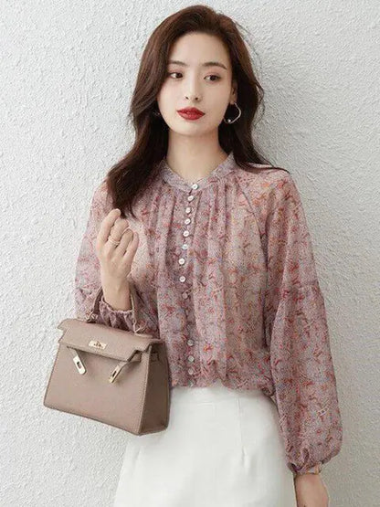 Versatile styling options of the Elegant Women's Chiffon Blouse by Dazzling Dreams Studio, featuring pairing ideas for office and evening looks.