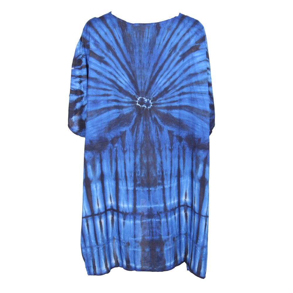 Close-up of the intricate lace-up neck detail on a plus size tie dye poncho kurta, exemplifying luxury and bohemian style.