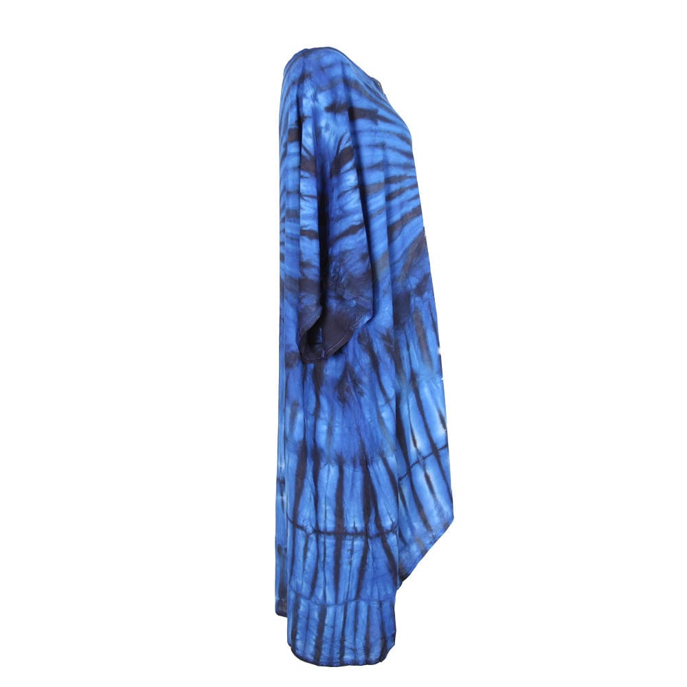 Stylish and flowing plus size rayon poncho kurta top in bold tie dye colours, designed for comfort and chic beach outings.