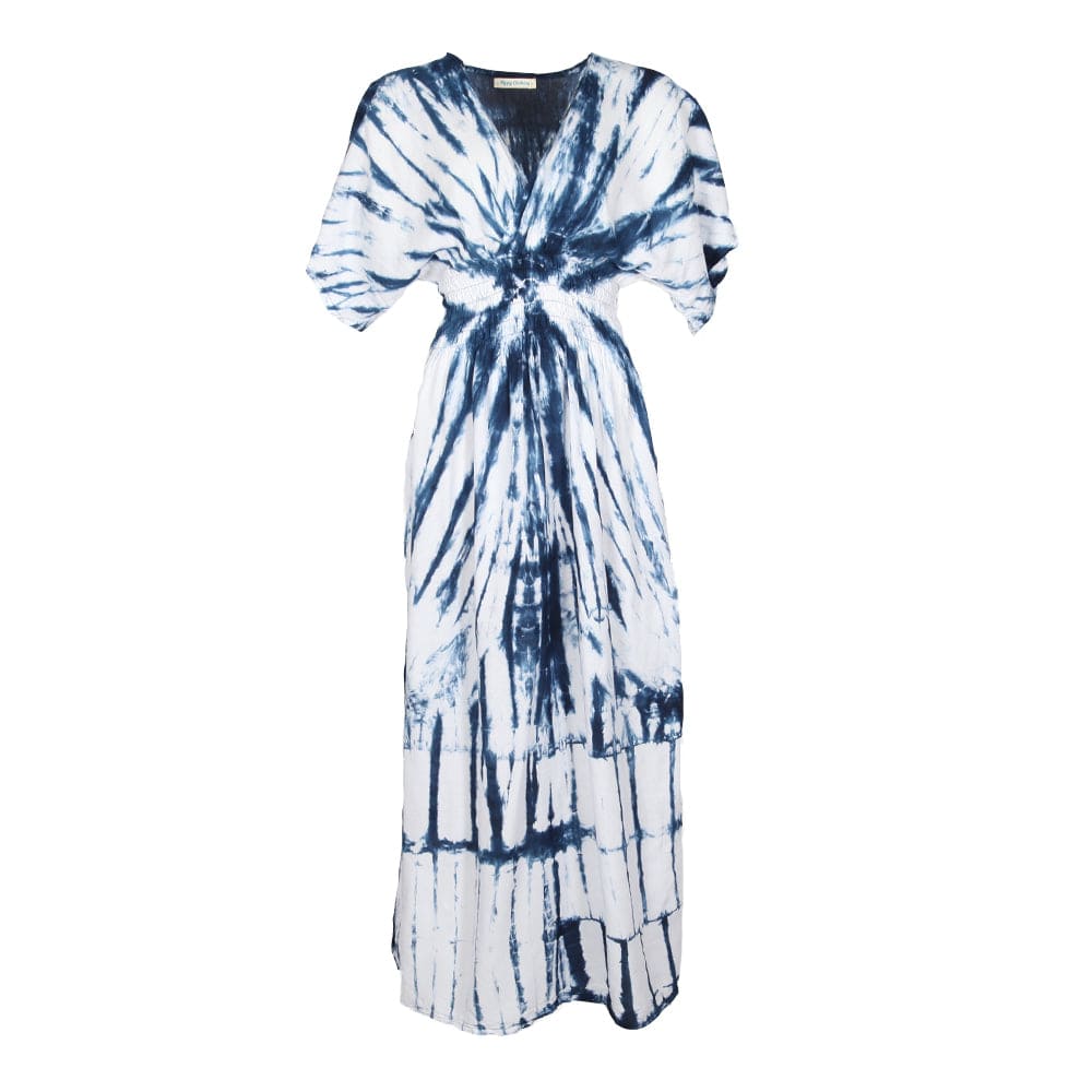 Luxurious tie dye summer maxi dress featuring elegant kimono sleeves, perfect for a stylish UK size 8-16.