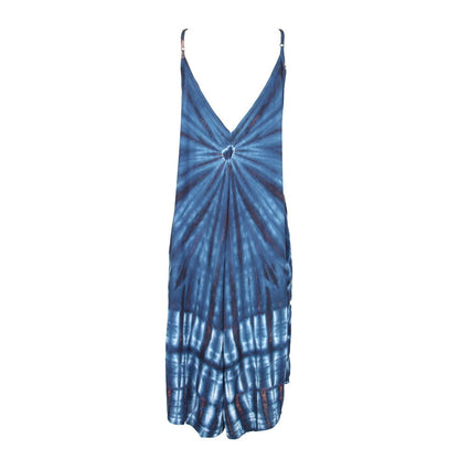 Elegant Chic Tie Dye Wide Leg Jumpsuit with V neck, crafted from soft breathable rayon, ideal for festivals and beach outings while ensuring stylish mobility.