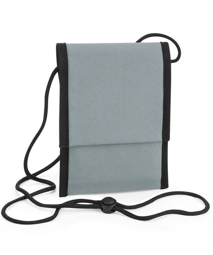 Sleek design of luxury cross body pouch with small valuables pocket, showcasing a modern rip-strip closure and tearaway label for rebranding convenience.
