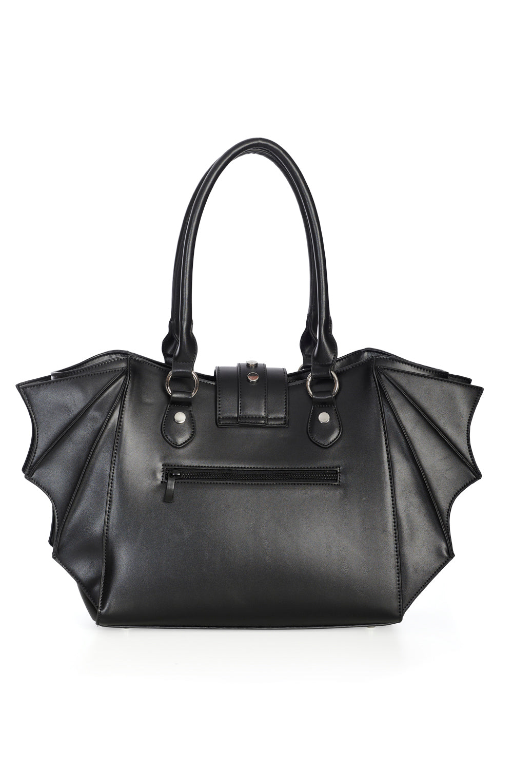 Elegant Banned Apparel Black Bat Wing Tote Bag showcasing extravagant embroidered design, perfect for a chic fashion statement.