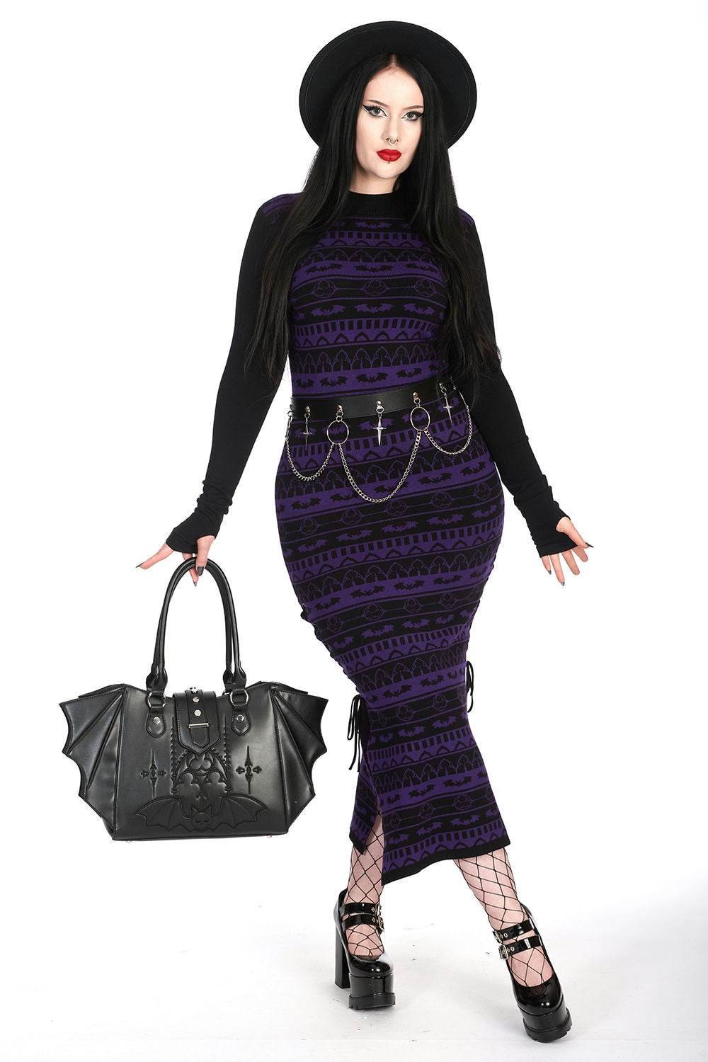 Chic Banned Apparel Black Bat Wing Tote Bag displayed with a stylish backdrop, embodying a unique fashion statement for modern luxury lovers.