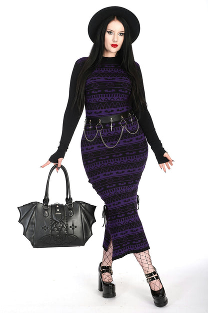 Chic Banned Apparel Black Bat Wing Tote Bag displayed with a stylish backdrop, embodying a unique fashion statement for modern luxury lovers.