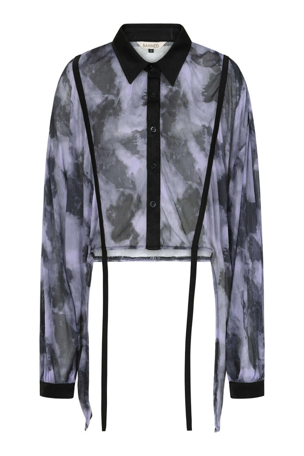 Banned Apparel Selene Mesh Blouse showcasing elegant stretch polyester in a sophisticated design, perfect for fashion-forward individuals