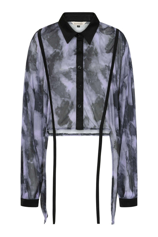 Banned Apparel Selene Mesh Blouse showcasing elegant stretch polyester in a sophisticated design, perfect for fashion-forward individuals