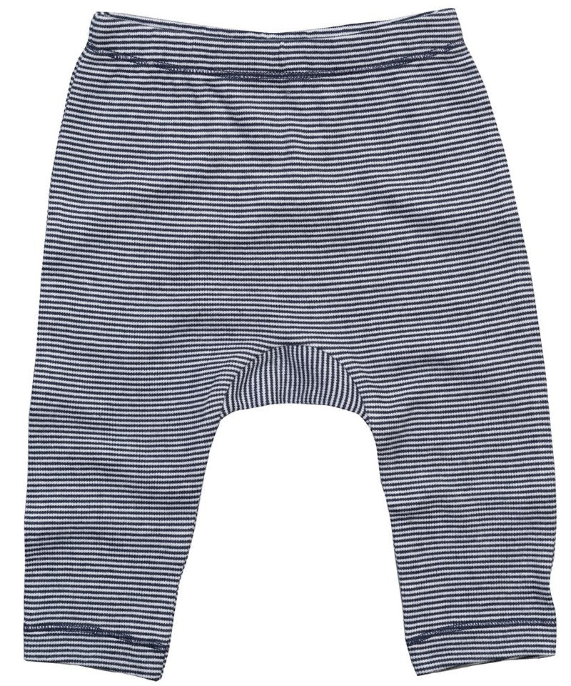 Close-up of the gently elasticated waist of Luxury Organic Cotton Baby Stripy Jersey Leggings, designed for comfort and style for infants.
