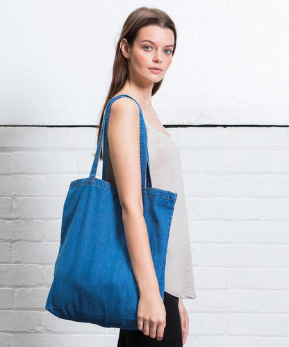 Luxury Denim Tote Bag showcasing a stylish gusset base and long carry handles, perfect for everyday use by Earth Wardrobe.