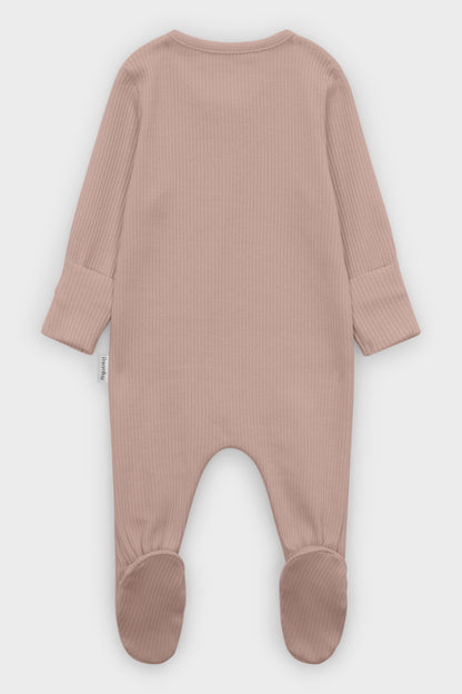 DreamBuy zip sleepsuit for infants aged 0-3 years, crafted in a luxurious velvet mocha fabric for a chic look.