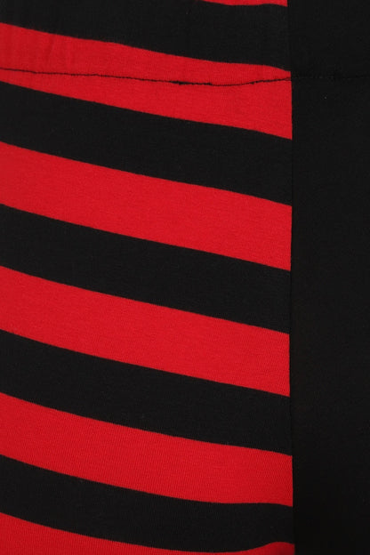 Banned Red Half Black Half Stripes Leggings with Moon Phases Zip Pull - High Waisted, Stretchy Comfort