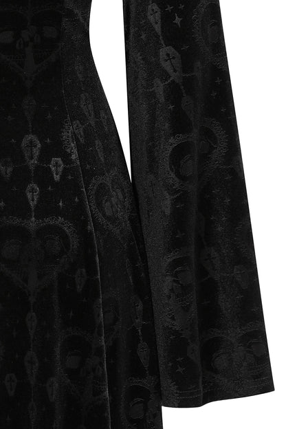 Luxurious Banned Lucinda Gothic Lace Dress displayed on a model showcasing the gown's romantic silhouette and premium quality fabric.