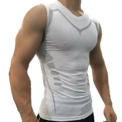 Stylish white fitness compression tank top crafted from Milk Silk, designed for comfort and functionality during workouts.