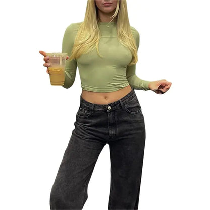 Versatile Streetwear Slim-Fit Long Sleeve Women's Fashion Designer Tee by Dazzling Dreams Studio, suitable for layering under jackets or wearing solo for everyday elegance.