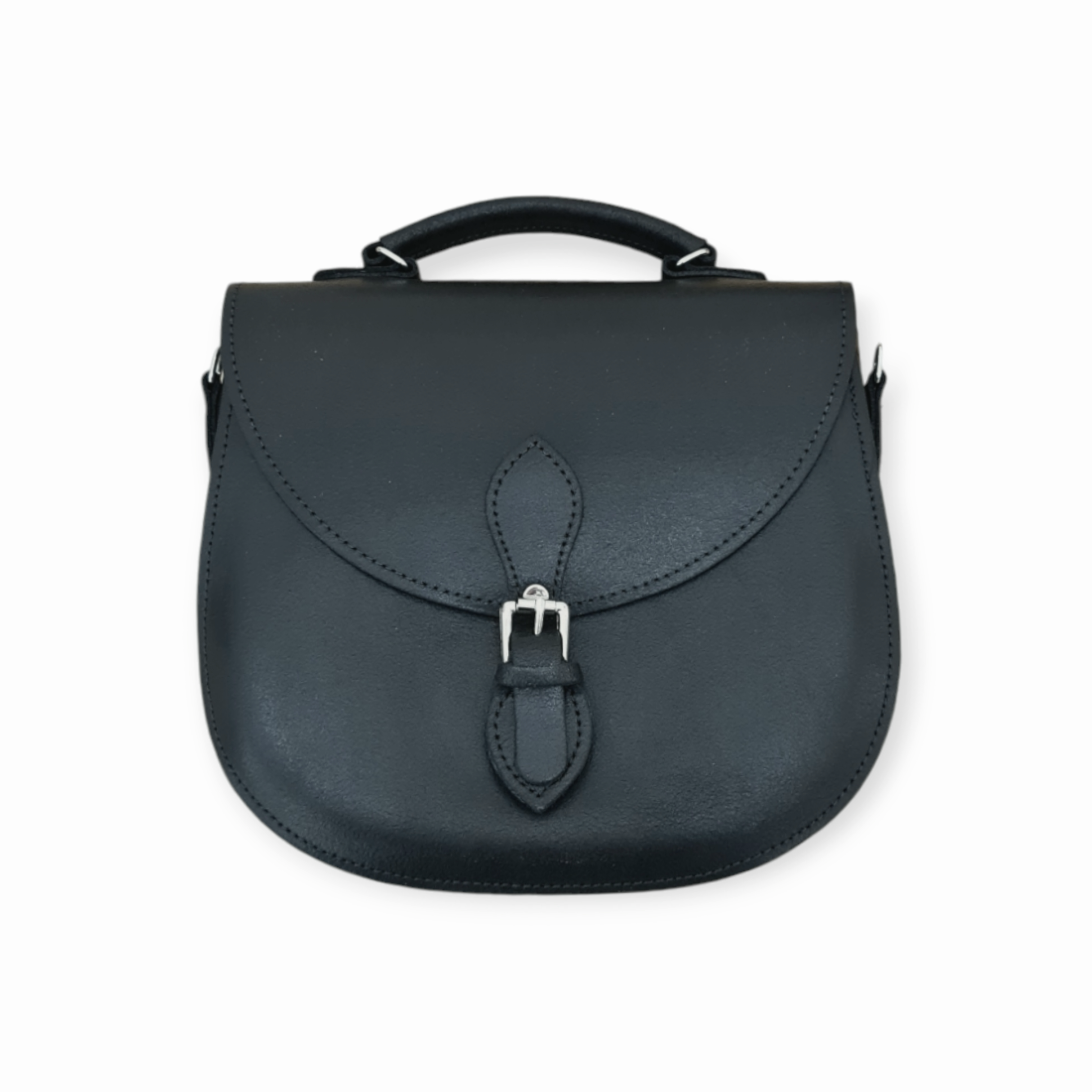 Luxury Handmade Tannery Leather Saddle Bag in Vintage Black showcasing exquisite craftsmanship and rich leather texture, perfect for elevating your style.