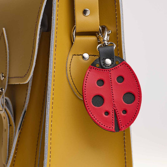 Zatchels Hand-Crafted Ladybird Bag Charm - Elegant leather keyring clip, showcasing luxurious craftsmanship made in England, perfect for adding a stylish touch to handbags and bags.