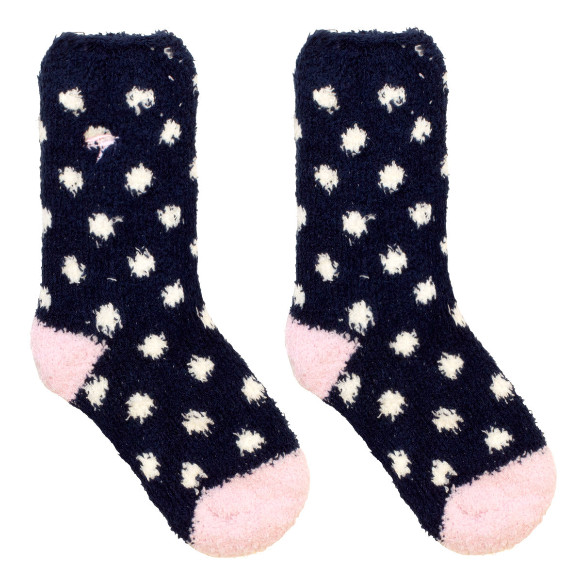 Luxuriously soft navy spot cosy socks for children, designed for ultimate comfort on chilly days, one size fits most, ideal for cozy evenings and outdoor adventures.