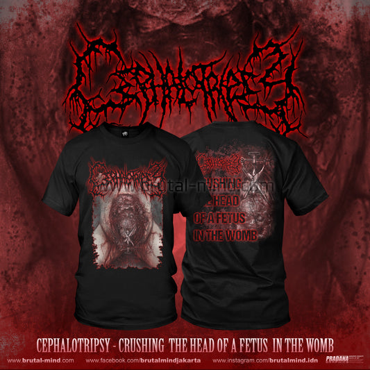 Stylish Cephalotripsy - Crushing The Head Of A Fetus In The Womb T-Shirt by Rancid Offal Records, showcasing unique graphic design for fans of underground music fashion.