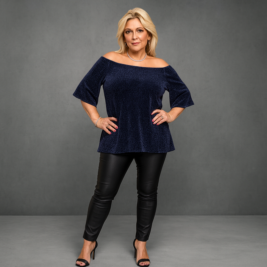 Bardot Off Shoulder Trumpet Sleeve Sparkly Top