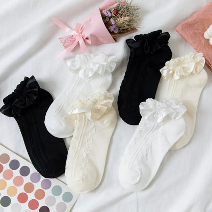 Luxurious and versatile frilled socks for women's fashion, blending Kawaii aesthetics with elegance from Dazzling Dreams Studio.