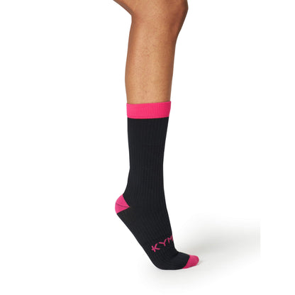 Elegant KYMIRA Infrared Crew Socks showcasing enhanced performance with cushioned heel and toes for luxurious comfort.