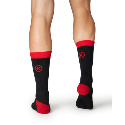 KYMIRA luxurious infrared crew socks designed for enhanced performance and recovery, featuring cushioned heel, toes, and arch support.