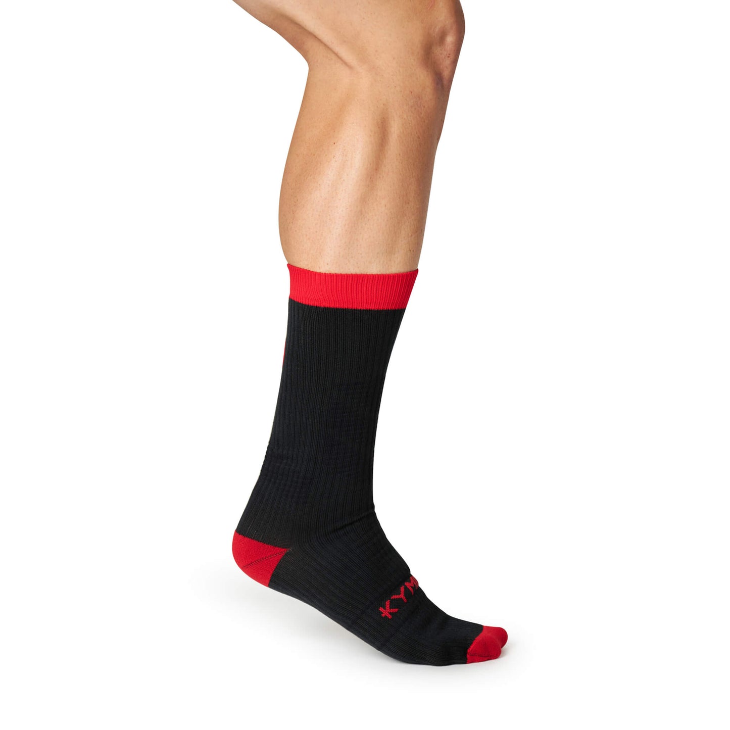Close-up of KYMIRA performance crew socks showcasing premium fabric composition for optimal comfort and durability.