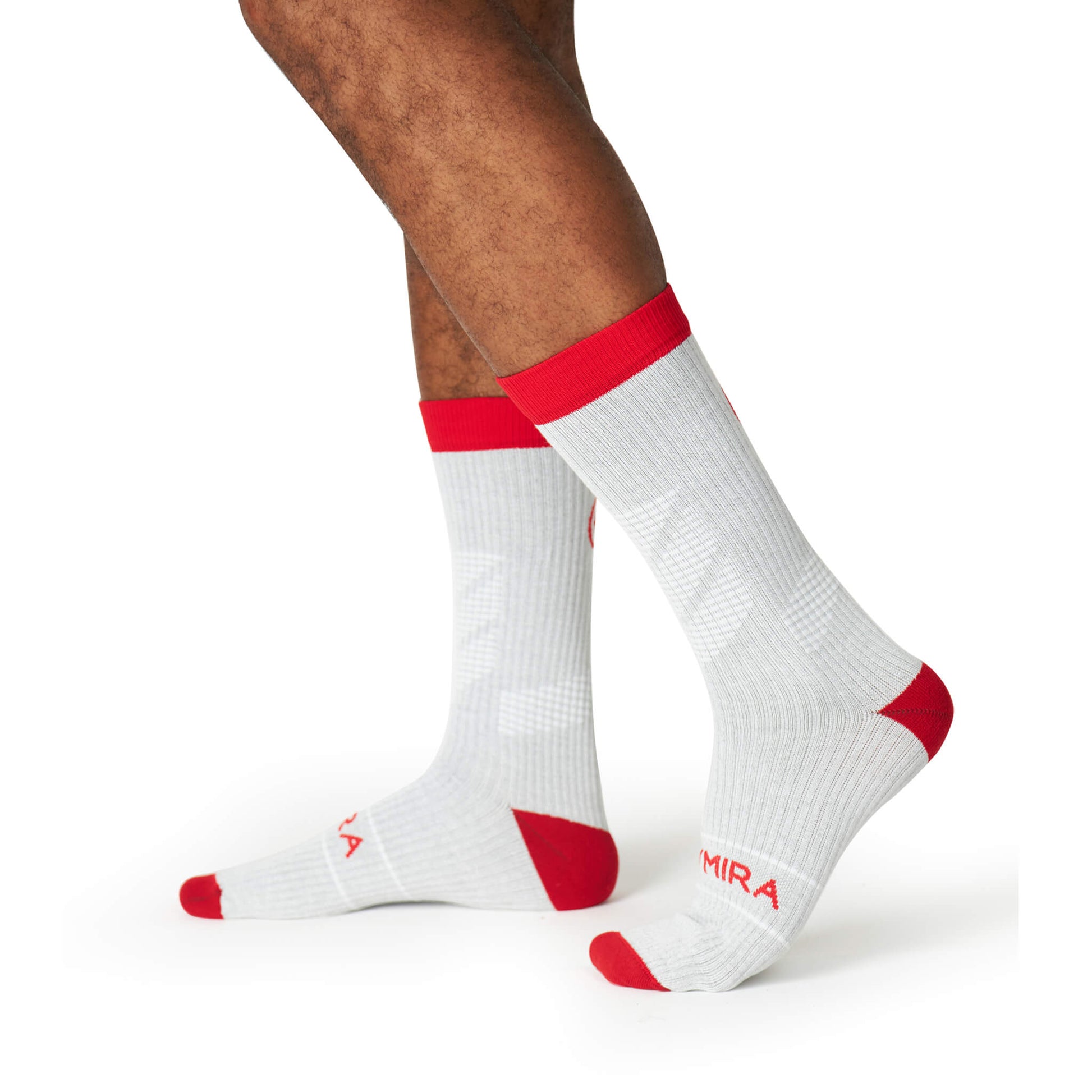 Stylish KYMIRA Infrared Crew Socks in various sizes, emphasizing arch support for athletes and sports enthusiasts.