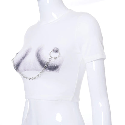Dazzling Dreams Studio Daring Chain Cropped Women's Urban Chic Streetwear Tee showcasing eye-catching digital and abstract graphics for a fashionable look.