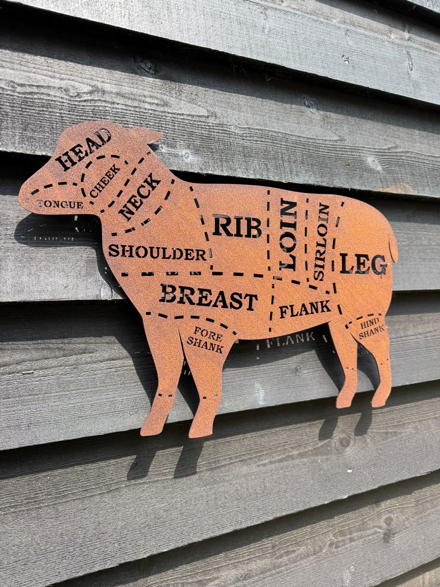 Rusty metal butchers lamb decorations