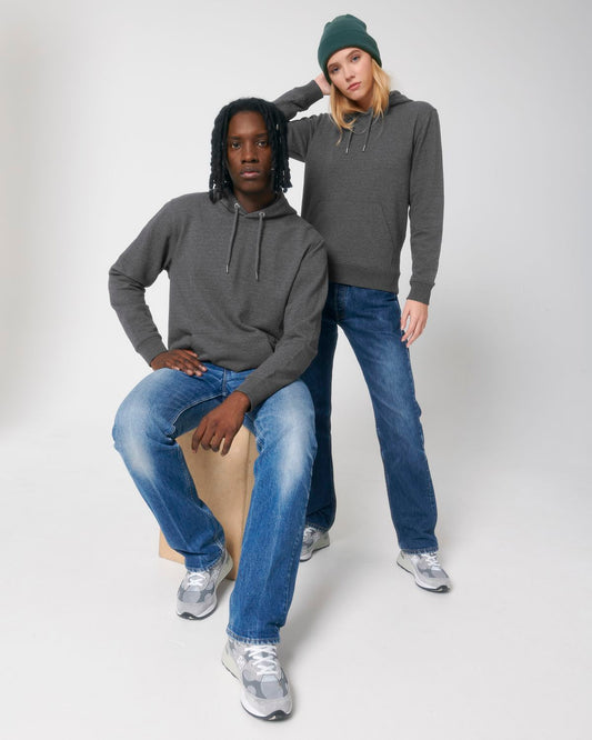 Luxury unisex regenerated cotton hooded sweatshirt in eco-friendly fabric, showcasing sustainable fashion by Earth Wardrobe.