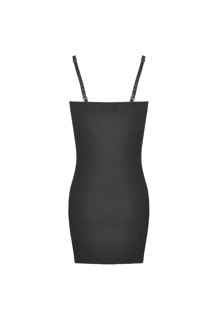 Model showcasing the Dark In Love bodycon dress with adjustable straps, exuding sophistication and grace.