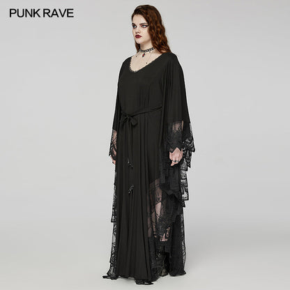 The elegant waist tie of the Punk Rave Eldora Gothic Dress accentuates curves, designed for plus size wearers seeking style and comfort.