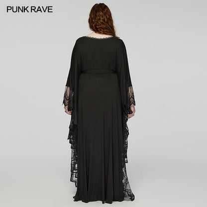 Full view of the floaty fabric of the Punk Rave Eldora Plus Size Gothic Dress, ideal for creating a whimsical and mysterious look.