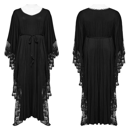 Close-up details of the Punk Rave Eldora Gothic Dress showcasing the delicate lace trim and stylish waist tie for an exquisite finish.