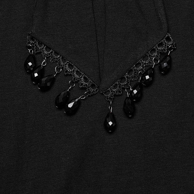 Lifestyle shot of the Punk Rave Eldora Gothic Bat Silhouette Dress being worn, embodying gothic elegance and contemporary chic for confident plus size fashion lovers.