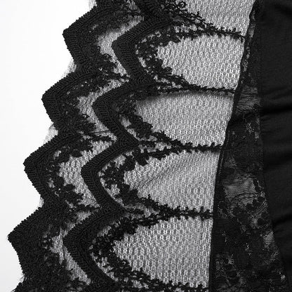 Close-up of the intricate lace detailing and beaded embellishments on the Punk Rave Eldora Plus Size Gothic Bat Dress, showcasing luxurious craftsmanship.