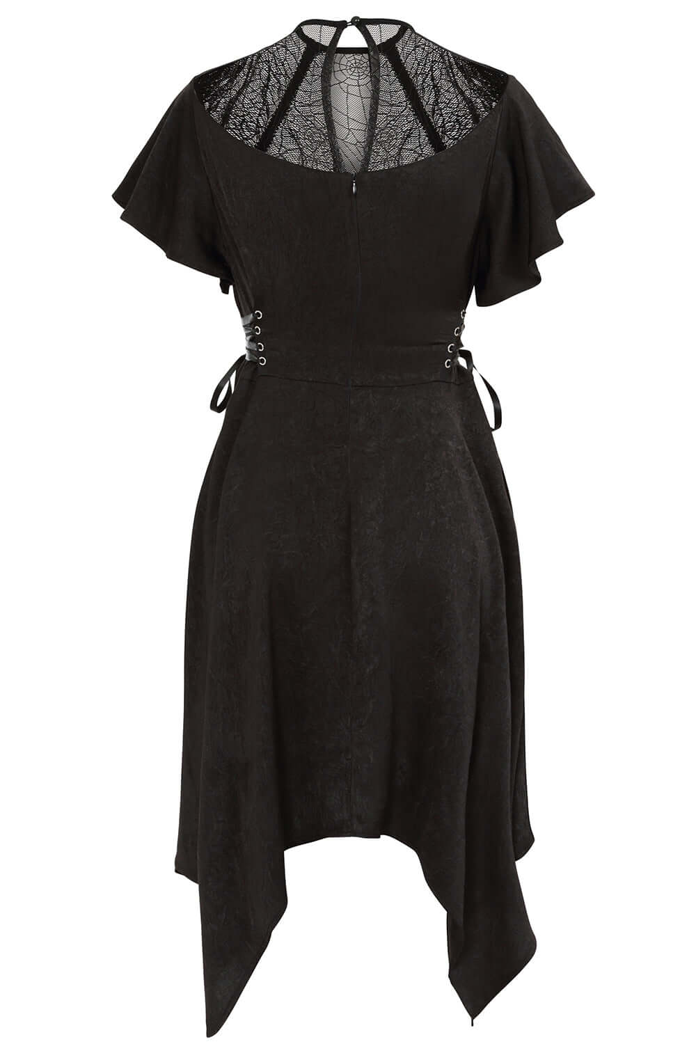 Elegant Banned Apparel Zora Gothic Lace Dress featuring corset detail and asymmetrical design, perfect for a bold fashion statement.