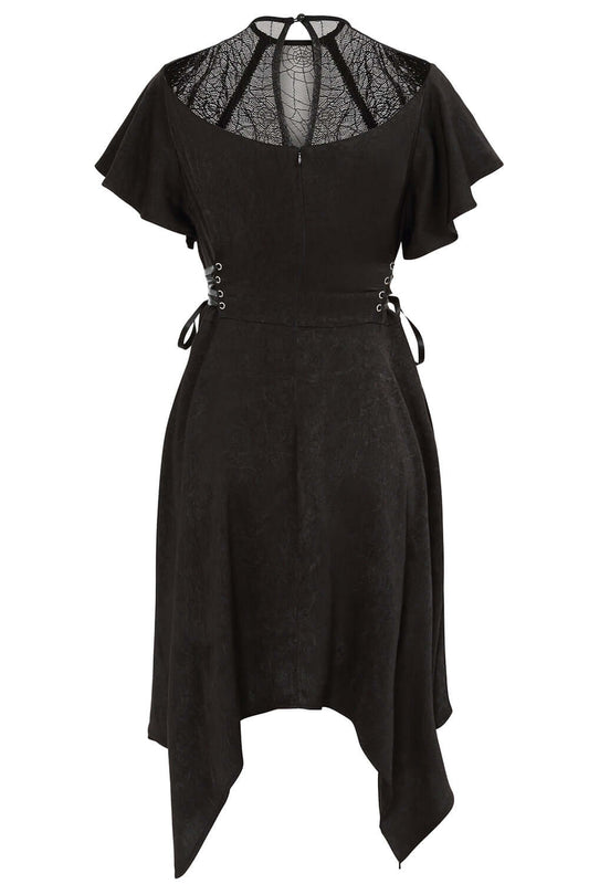 Elegant Banned Apparel Zora Gothic Lace Dress featuring corset detail and asymmetrical design, perfect for a bold fashion statement.
