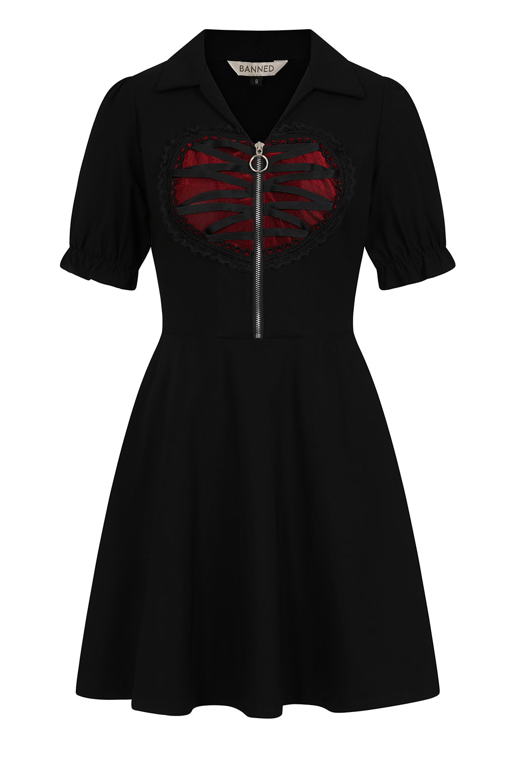 Elegant Black A-Line Elysia Dress by Banned Apparel featuring a romantic heart cut-out and chic lace detailing, perfect for gothic sophistication.
