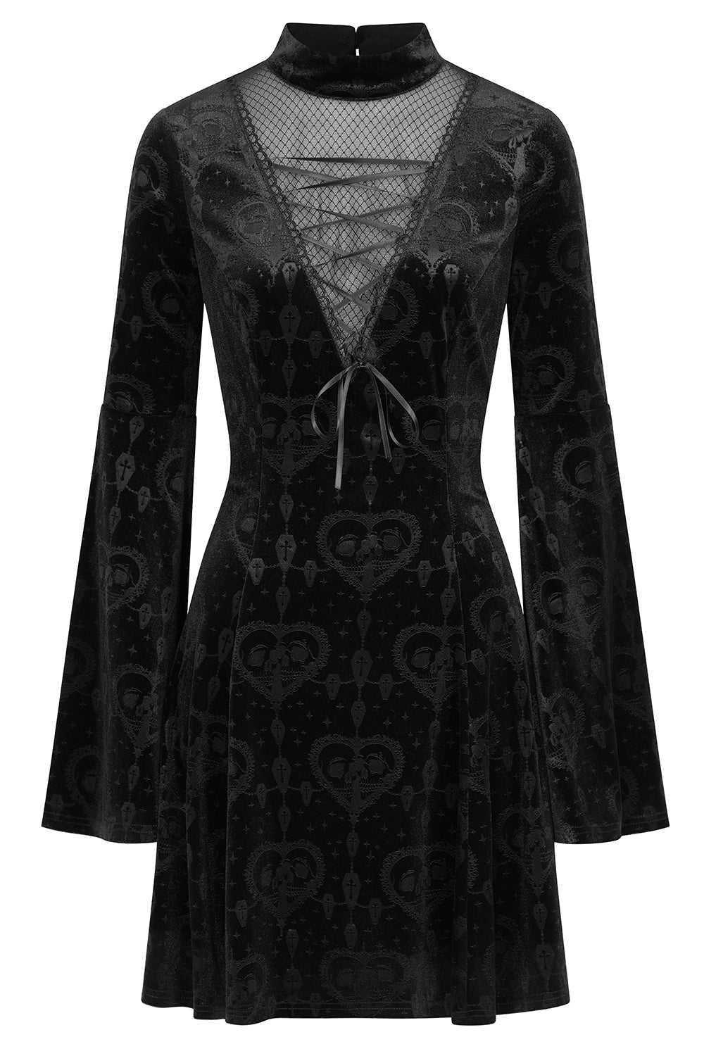 Elegant Banned Lucinda Gothic Lace Dress showcasing Victorian lace detailing and a flattering fit-and-flare silhouette in classic black.