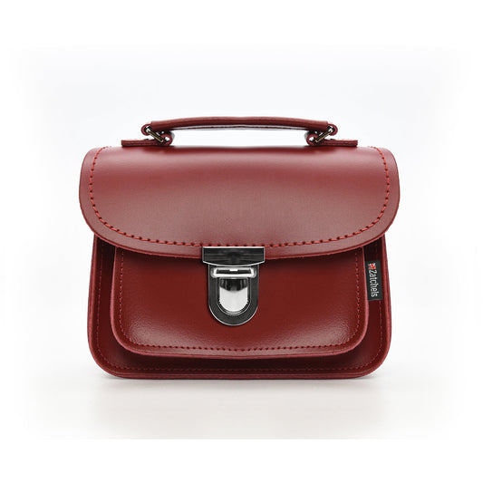 Luna Handmade Red Leather Bag with Detachable Strap, showcasing luxurious craftsmanship and vibrant colour, perfect for both crossbody and clutch styles.