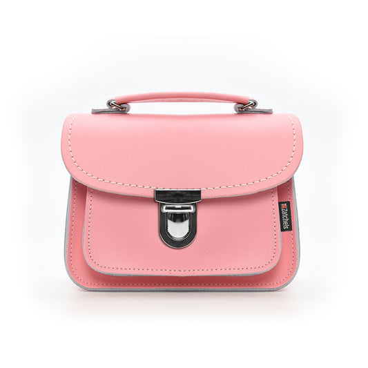 Luxury Luna Handmade Pink Leather Crossbody Bag with Detachable Strap, elegantly designed and crafted in the UK.
