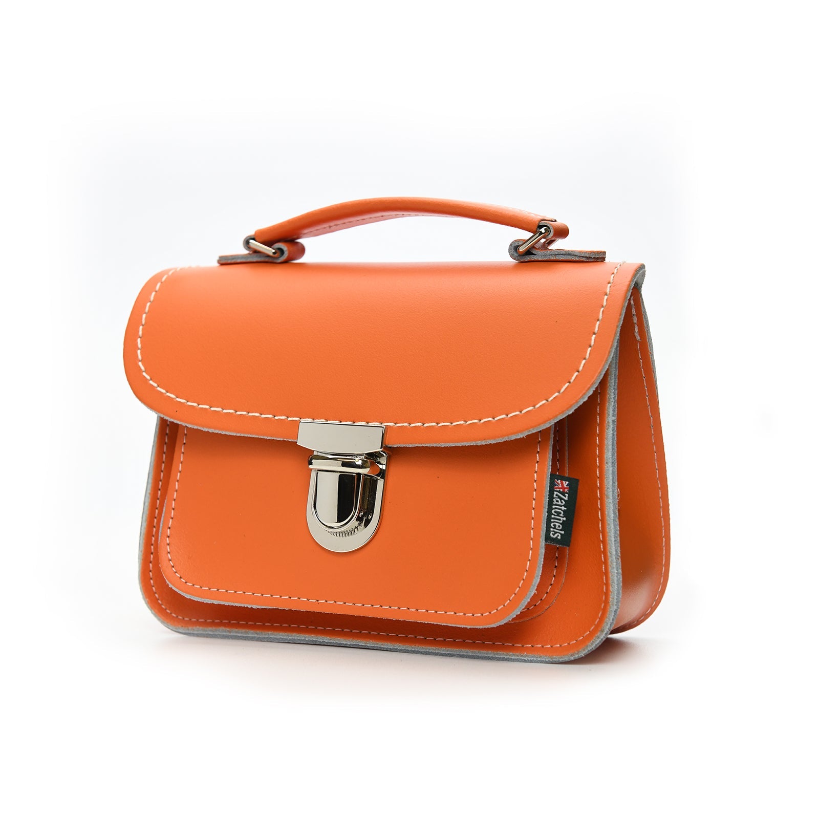 Luna Handmade Leather Bag in vibrant orange, showcasing premium craftsmanship and elegant push lock clasp, perfect for stylish crossbody wear.